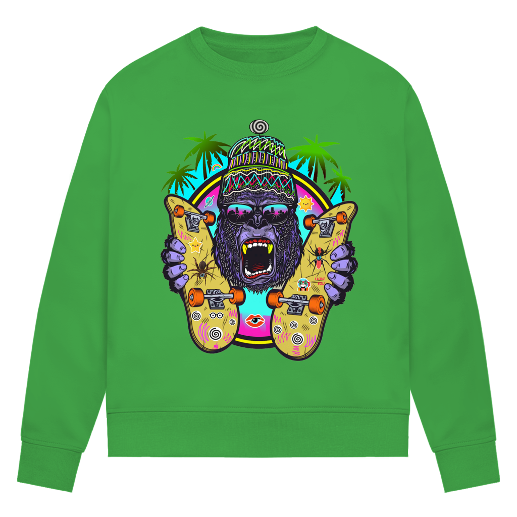 Damen Premium Bio Sweatshirt Monky Skateboard