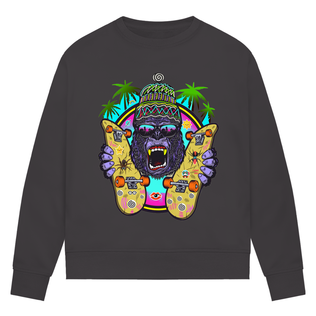 Damen Premium Bio Sweatshirt Monky Skateboard