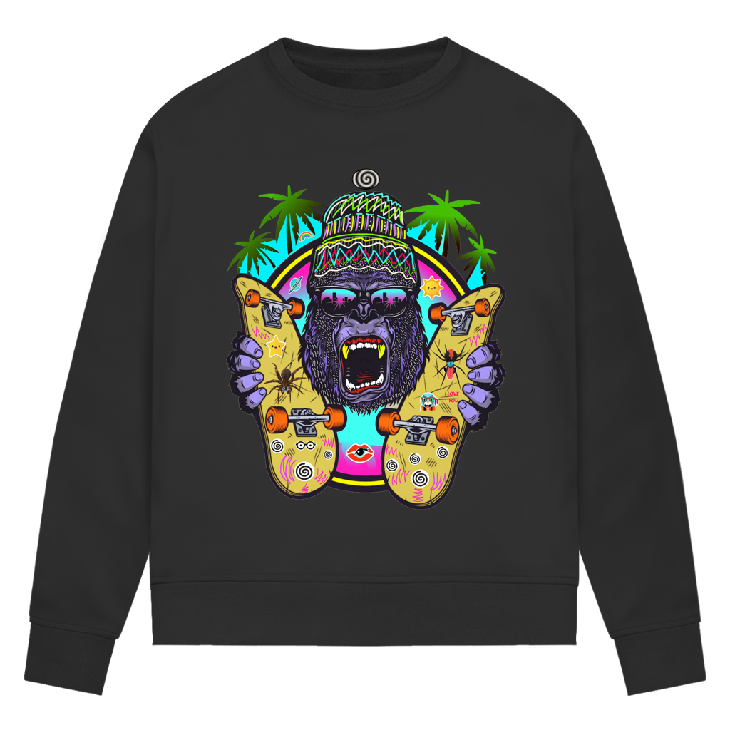 Damen Premium Bio Sweatshirt Monky Skateboard