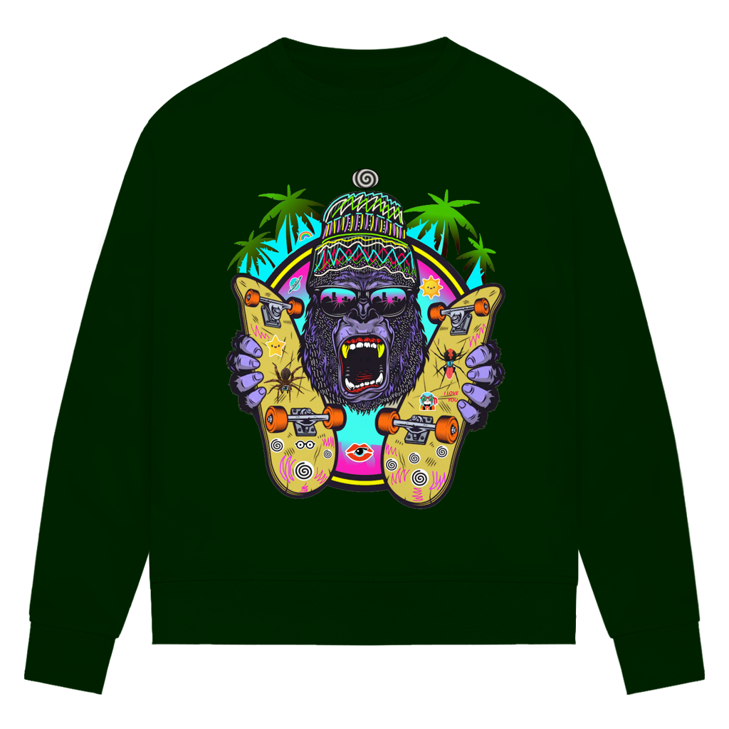 Damen Premium Bio Sweatshirt Monky Skateboard