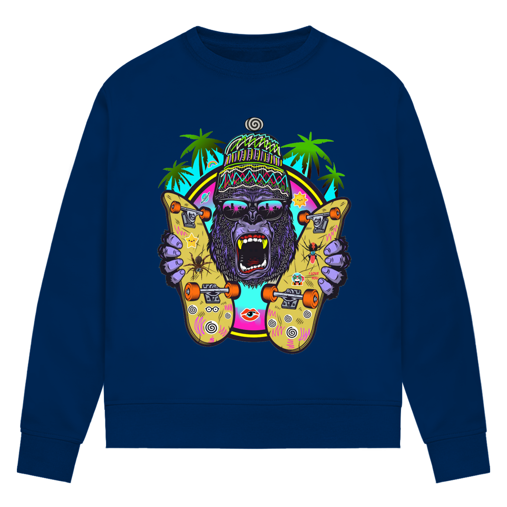 Damen Premium Bio Sweatshirt Monky Skateboard
