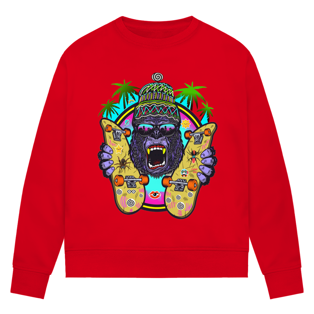 Damen Premium Bio Sweatshirt Monky Skateboard