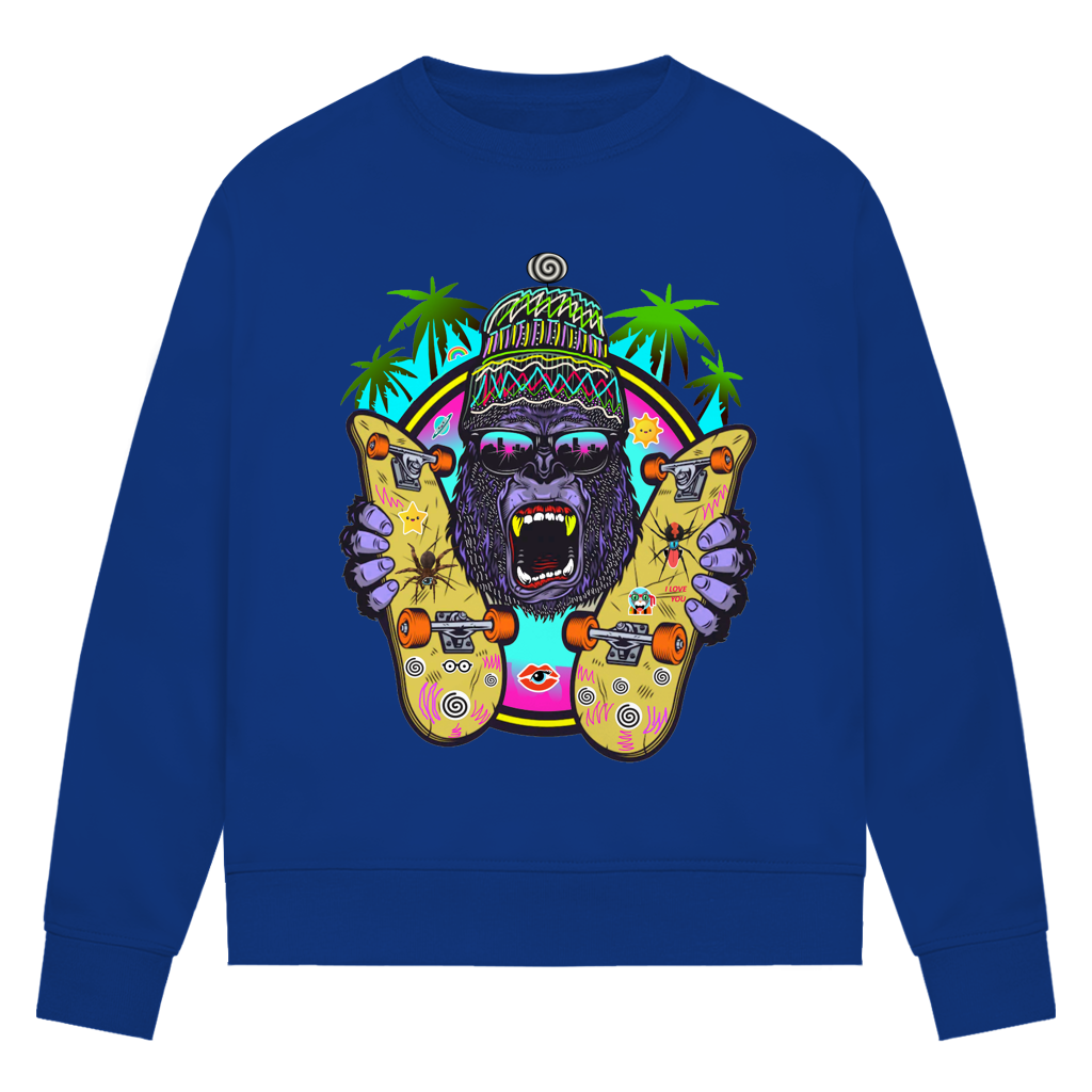 Damen Premium Bio Sweatshirt Monky Skateboard