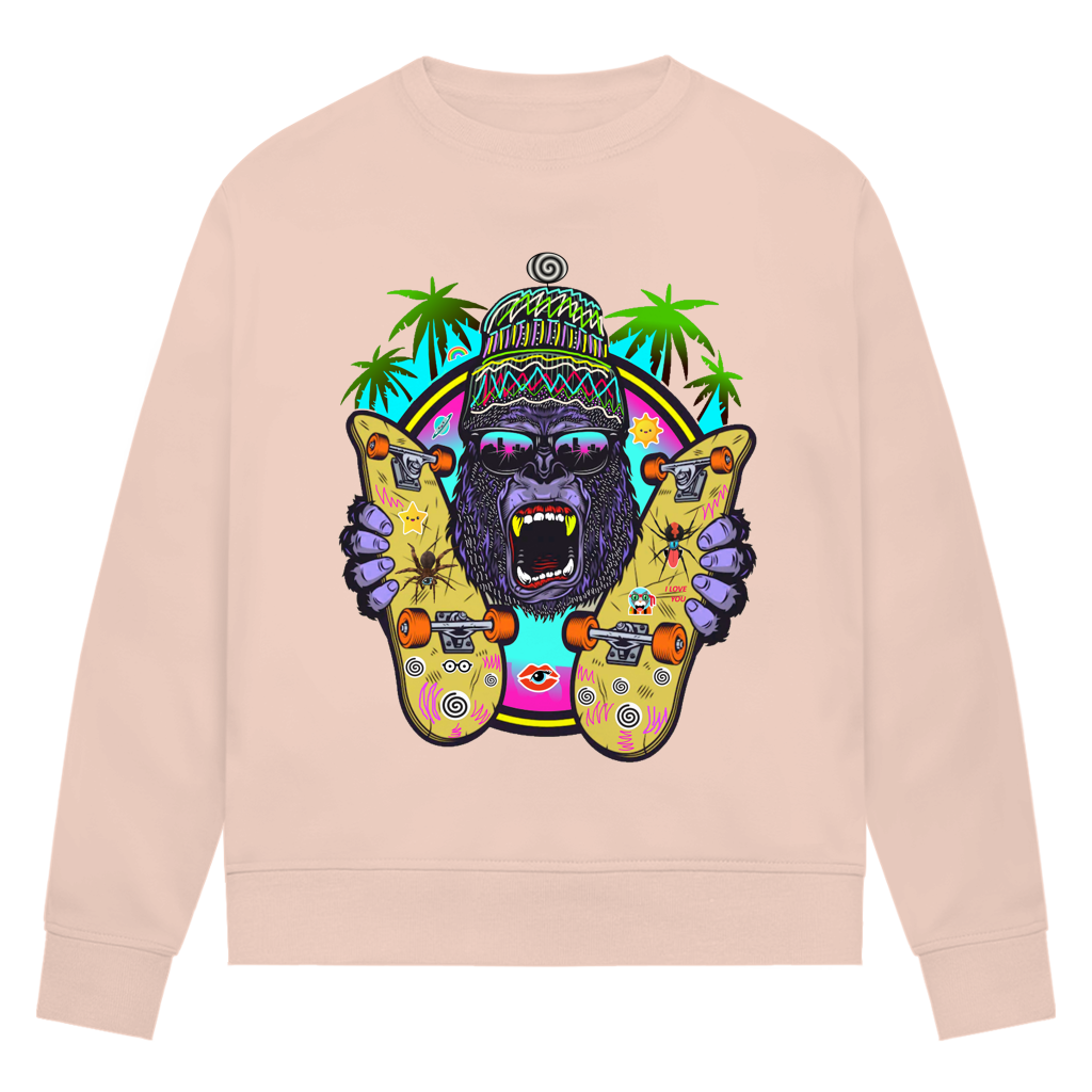 Damen Premium Bio Sweatshirt Monky Skateboard