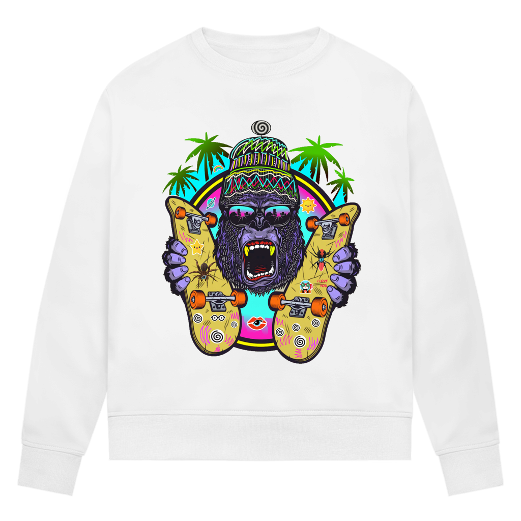 Damen Premium Bio Sweatshirt Monky Skateboard