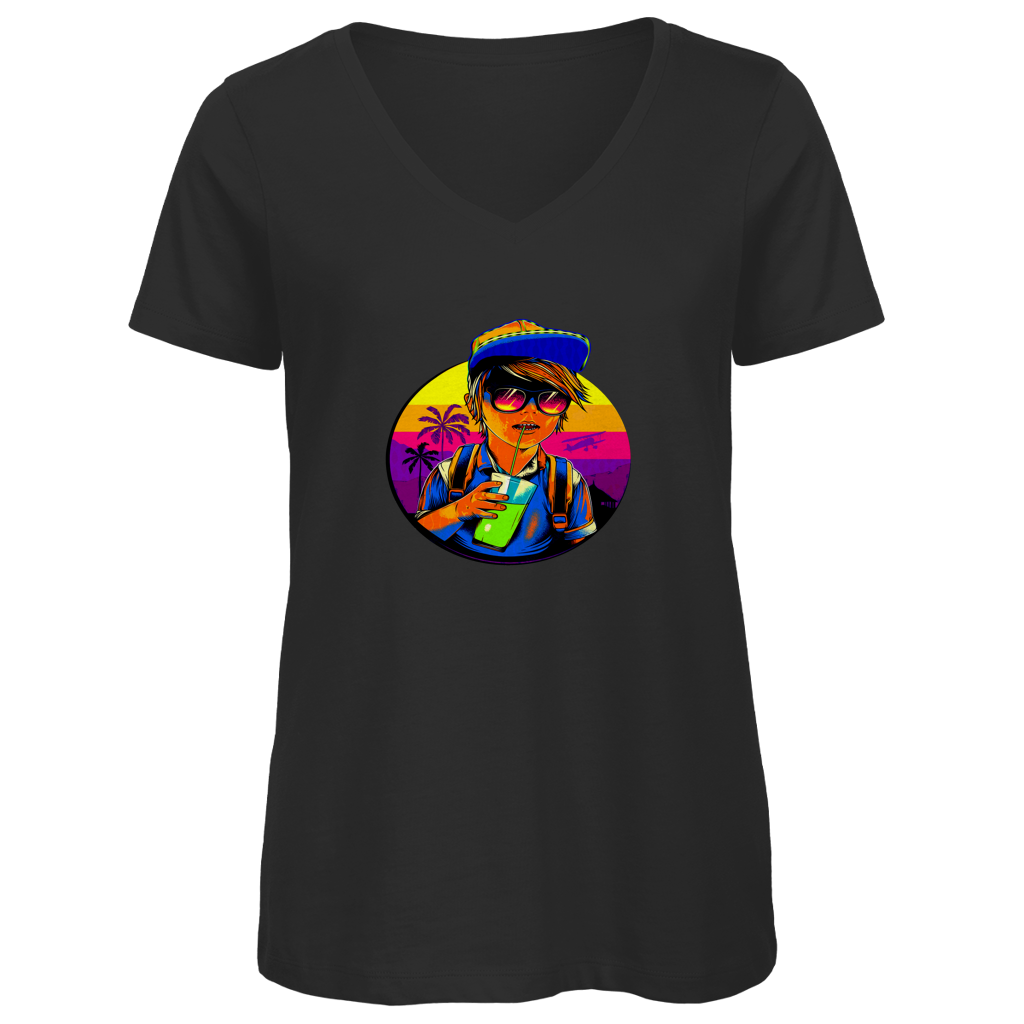 Damen Premium Bio V-Neck T-Shirt Boy with drink