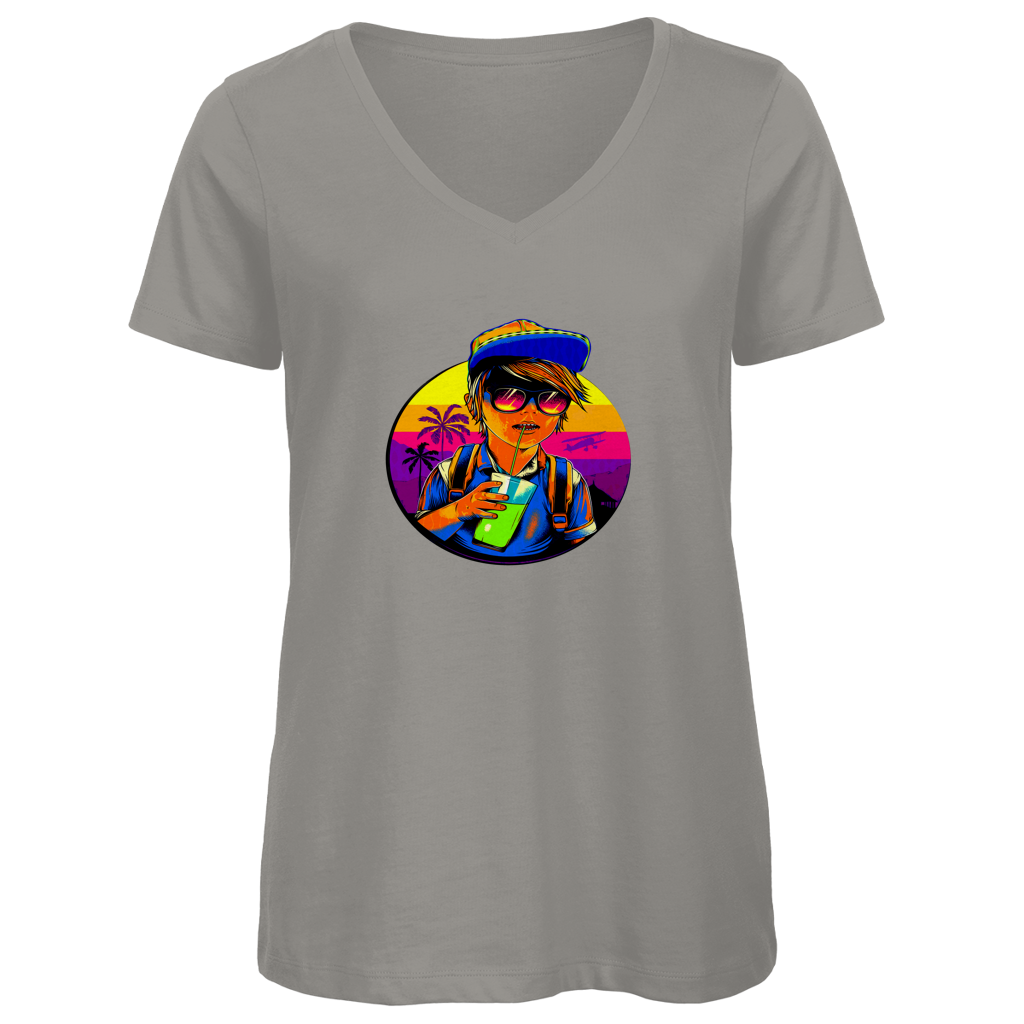 Damen Premium Bio V-Neck T-Shirt Boy with drink