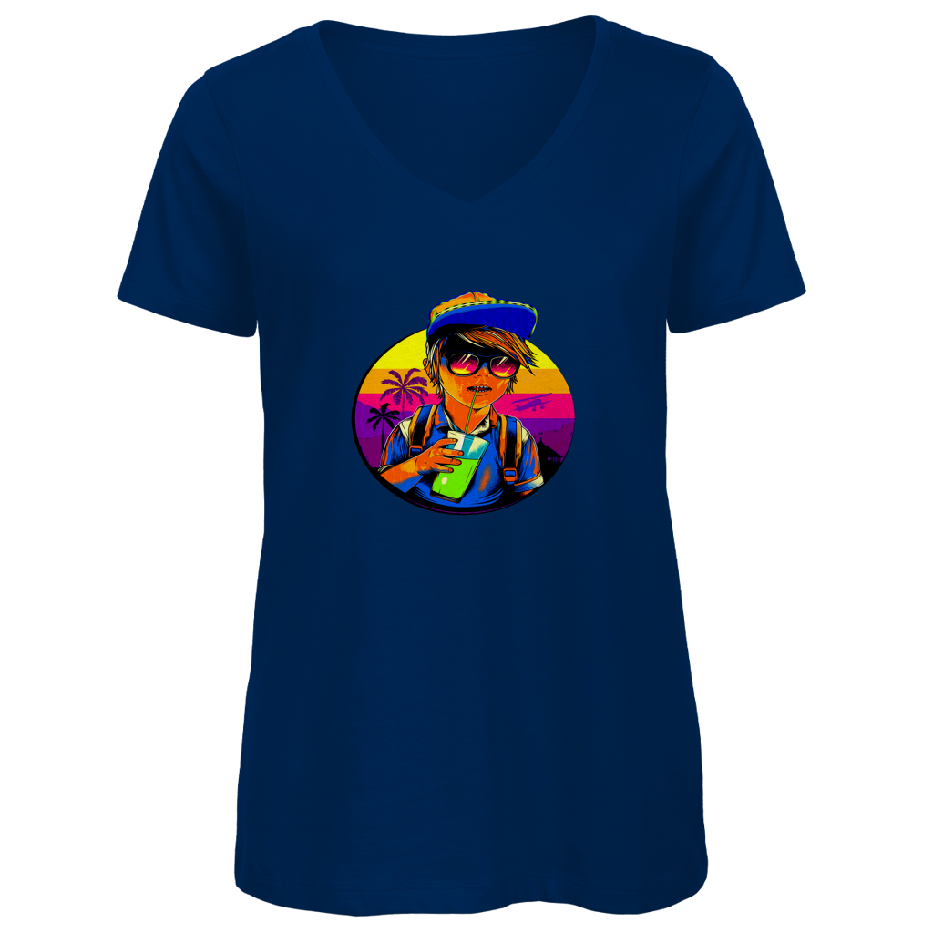 Damen Premium Bio V-Neck T-Shirt Boy with drink
