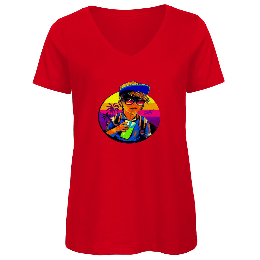 Damen Premium Bio V-Neck T-Shirt Boy with drink