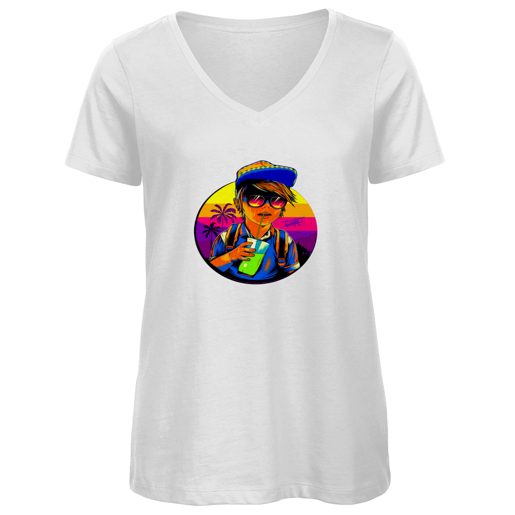 Damen Premium Bio V-Neck T-Shirt Boy with drink
