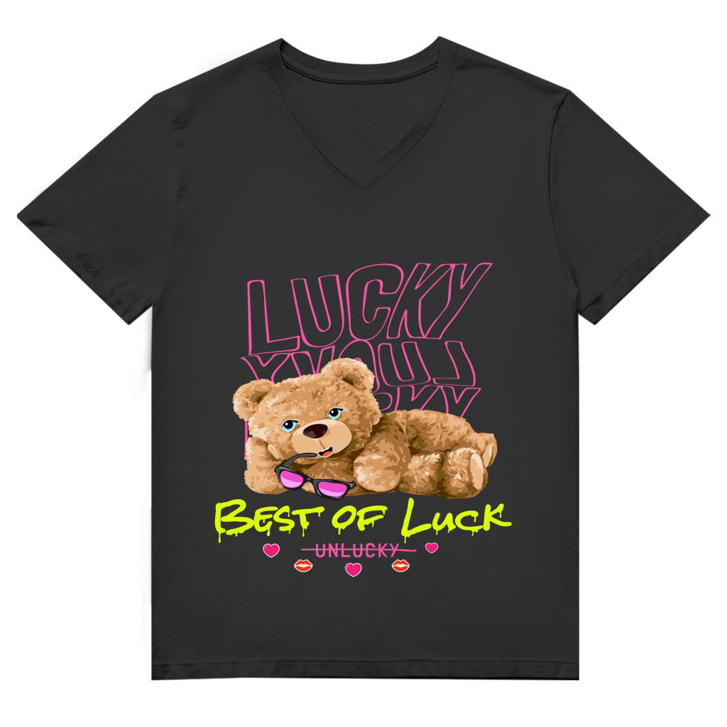 Herren Premium Bio V-Neck T-Shirt Bear Lucky