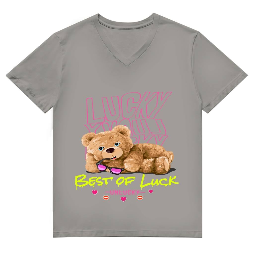 Herren Premium Bio V-Neck T-Shirt Bear Lucky