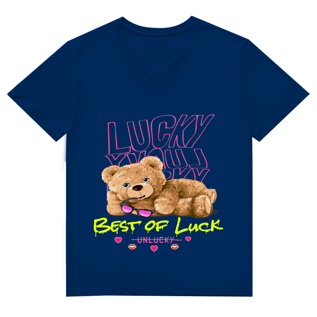Herren Premium Bio V-Neck T-Shirt Bear Lucky