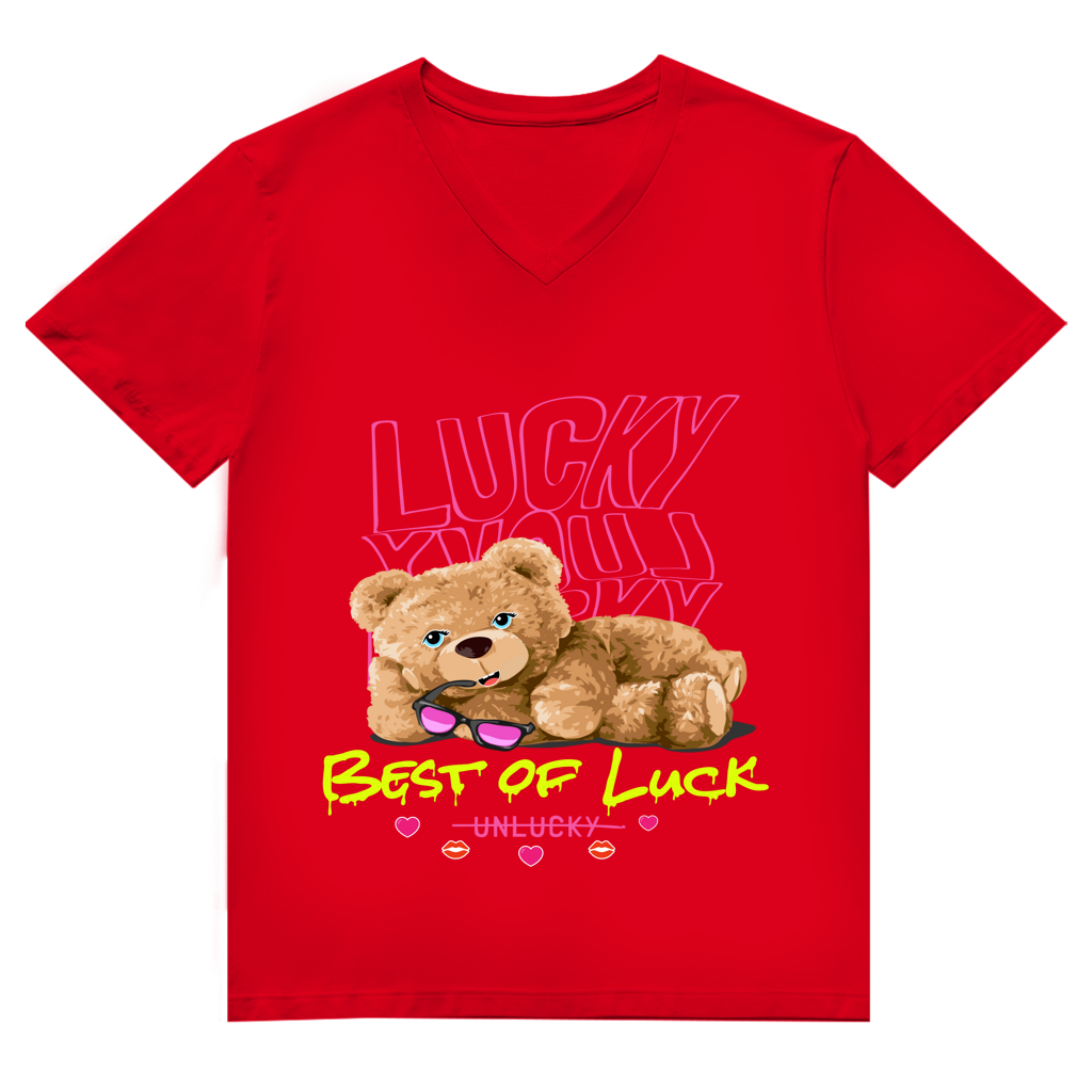 Herren Premium Bio V-Neck T-Shirt Bear Lucky