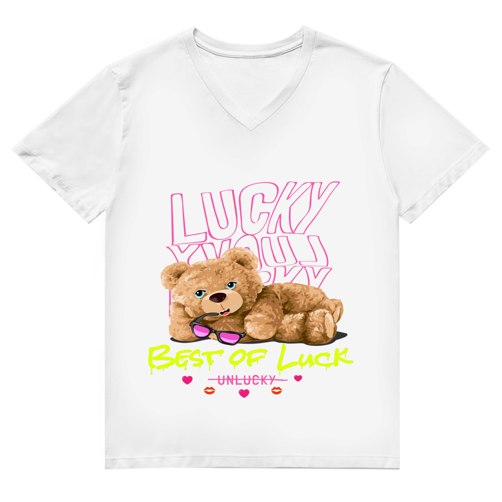 Herren Premium Bio V-Neck T-Shirt Bear Lucky
