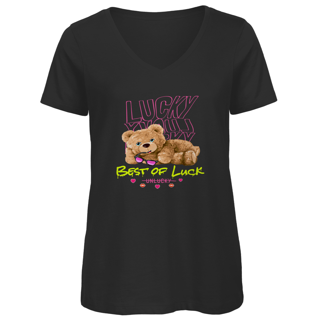 Damen Premium Bio V-Neck T-Shirt Bear Lucky