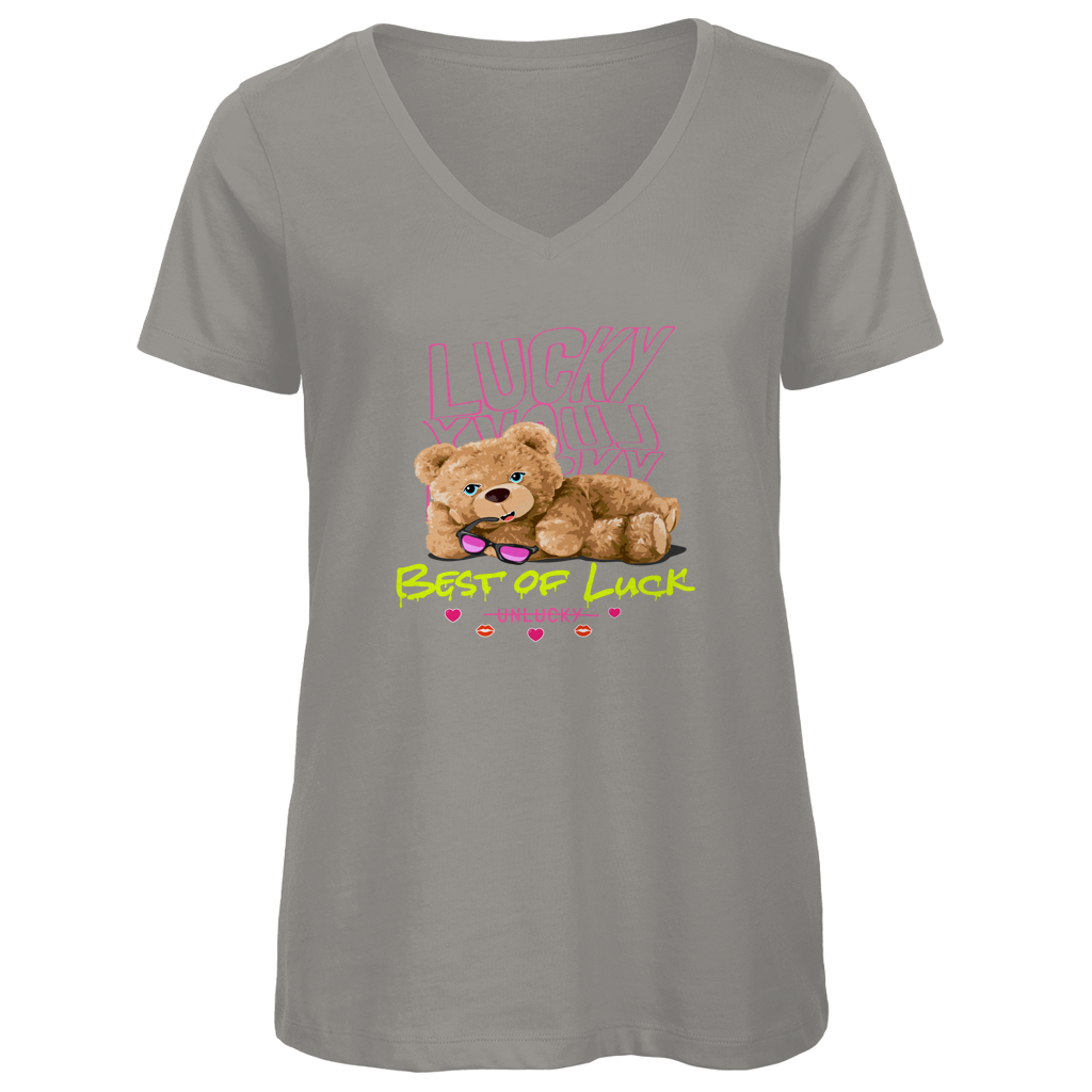 Damen Premium Bio V-Neck T-Shirt Bear Lucky