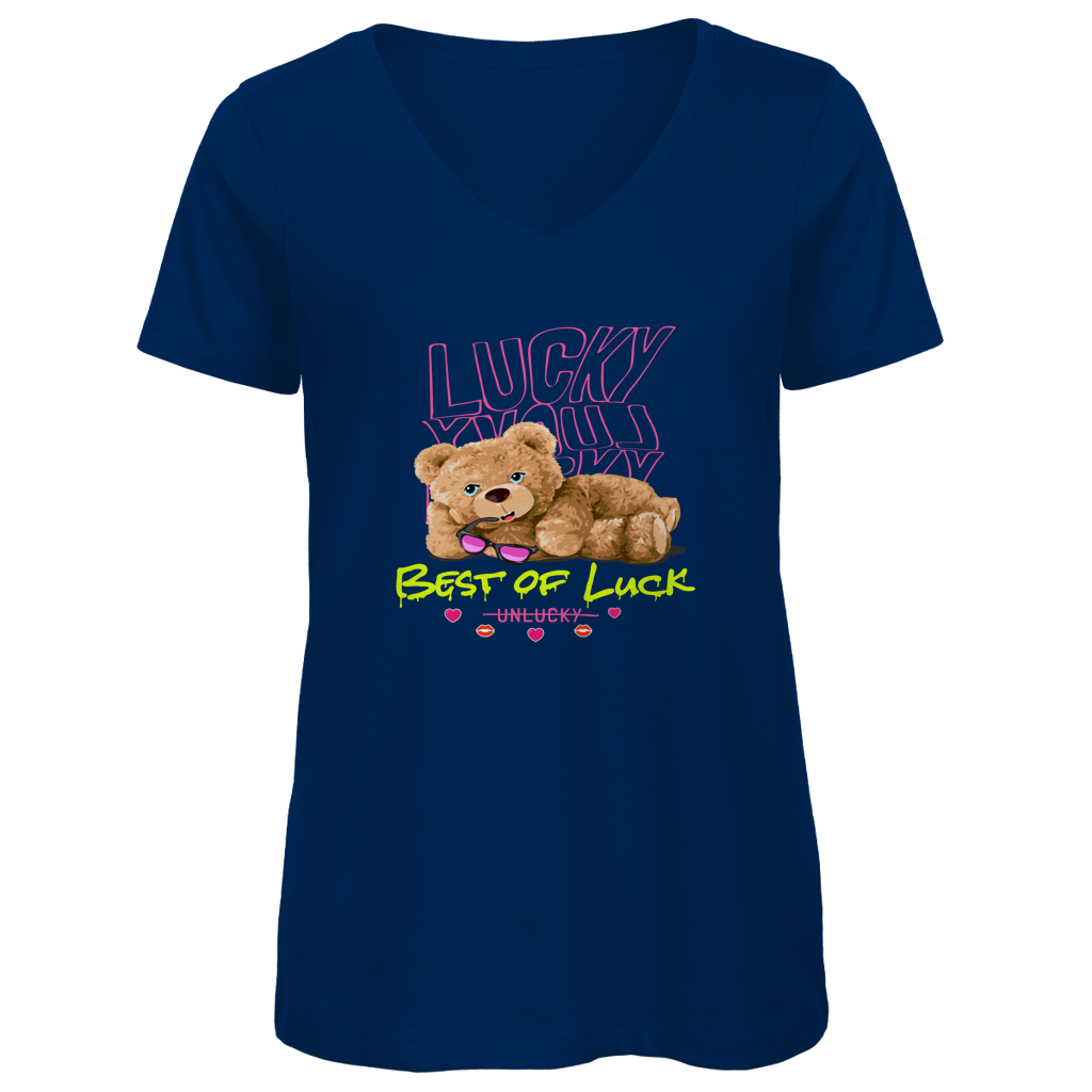 Damen Premium Bio V-Neck T-Shirt Bear Lucky