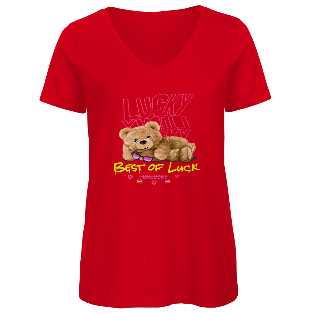 Damen Premium Bio V-Neck T-Shirt Bear Lucky