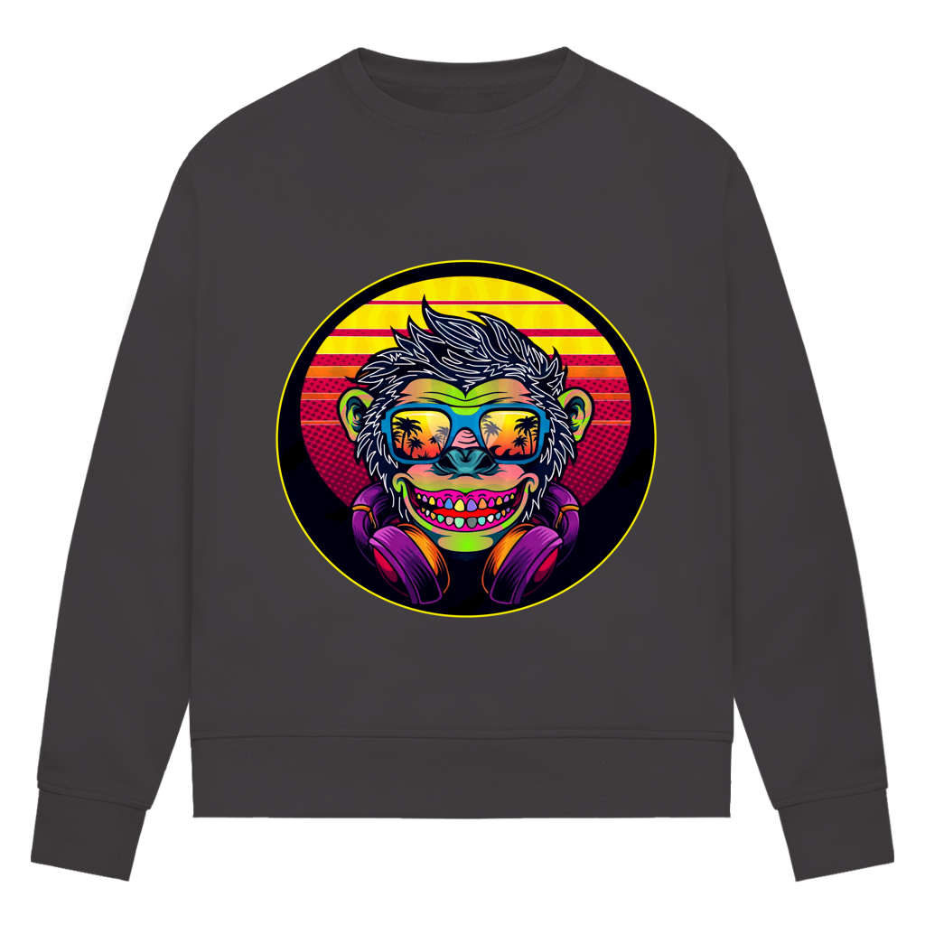Damen Premium Bio Sweatshirt Monkey with Sunglasses