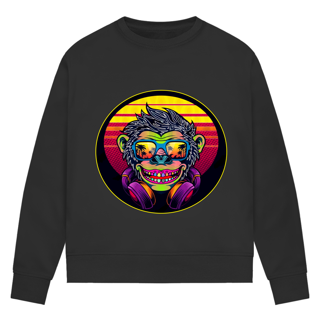Damen Premium Bio Sweatshirt Monkey with Sunglasses