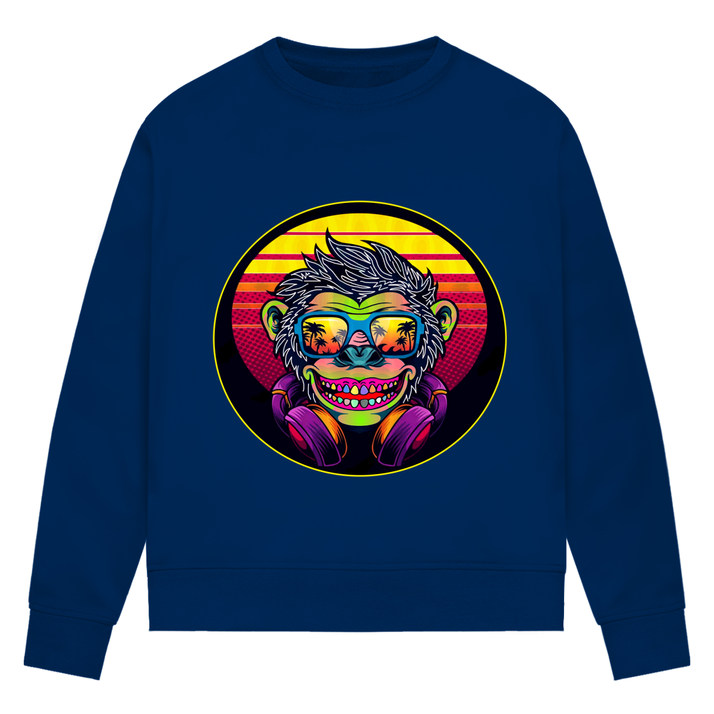 Damen Premium Bio Sweatshirt Monkey with Sunglasses