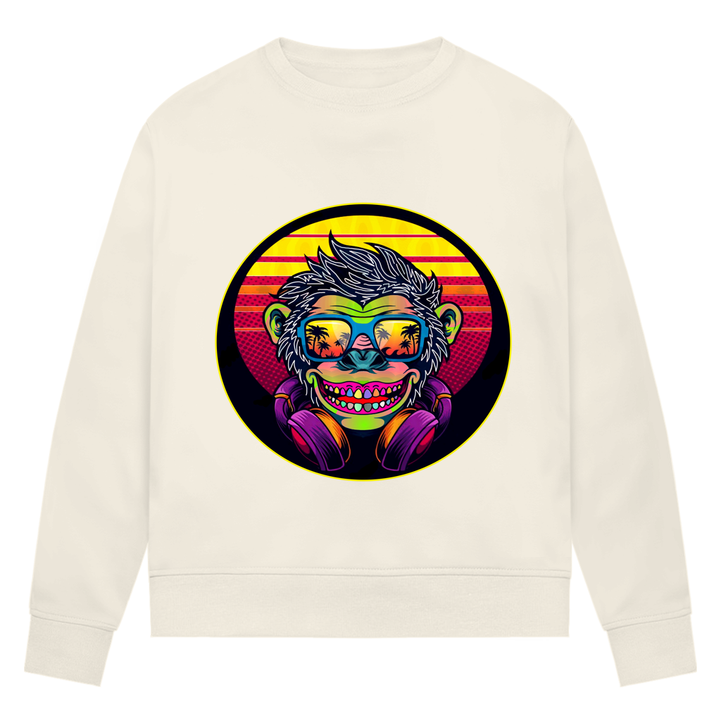 Damen Premium Bio Sweatshirt Monkey with Sunglasses