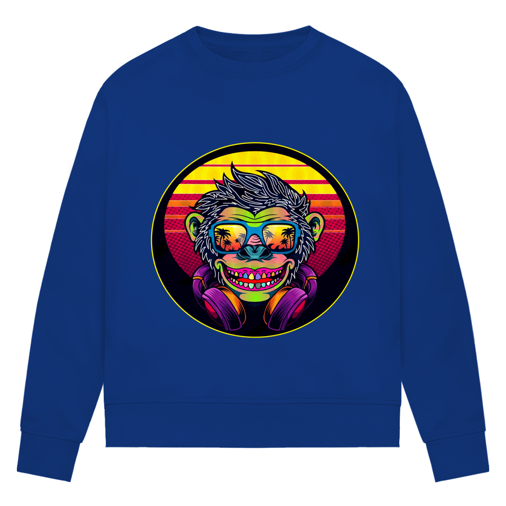 Damen Premium Bio Sweatshirt Monkey with Sunglasses