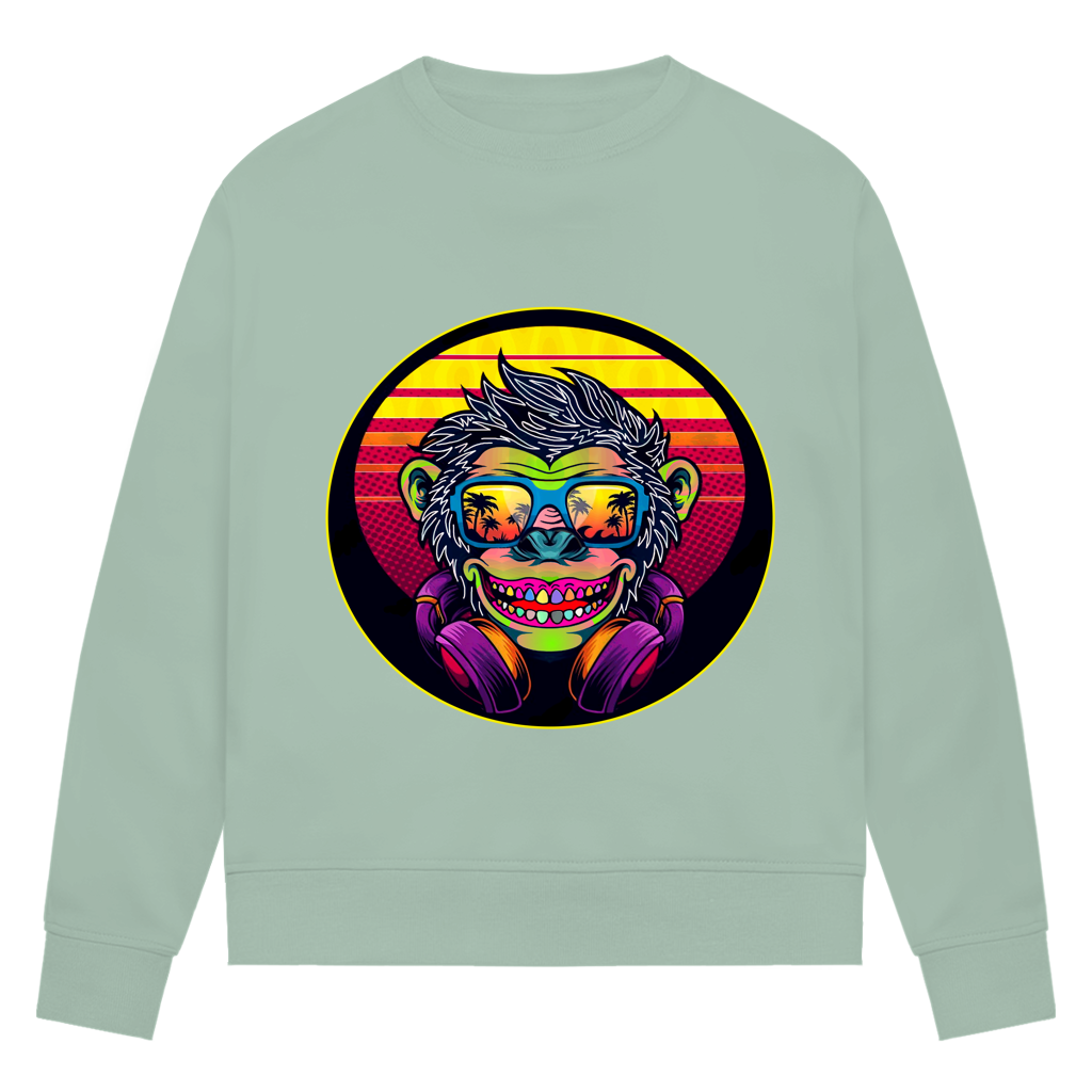 Damen Premium Bio Sweatshirt Monkey with Sunglasses