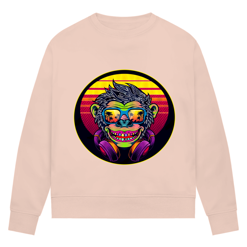 Damen Premium Bio Sweatshirt Monkey with Sunglasses