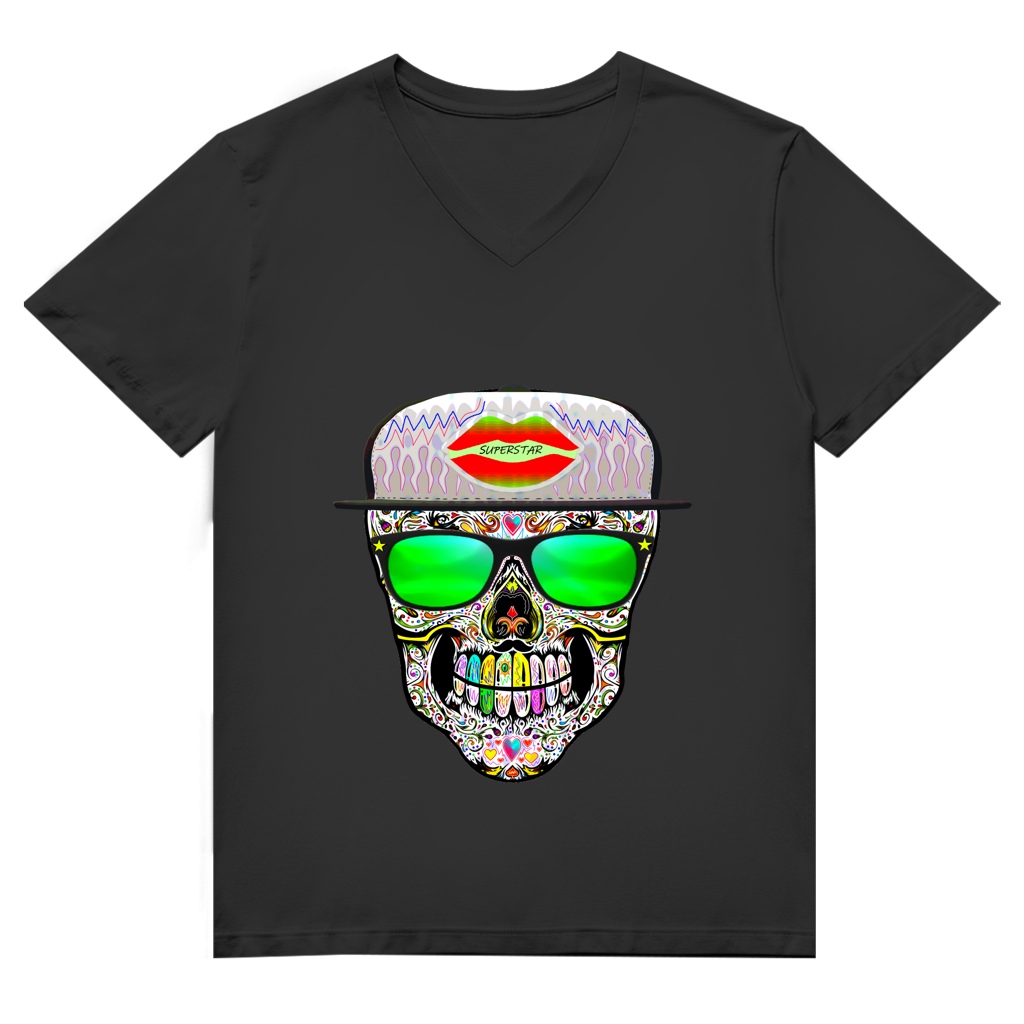 Herren Premium Bio V-Neck T-Shirt Totenkopf Superstar
