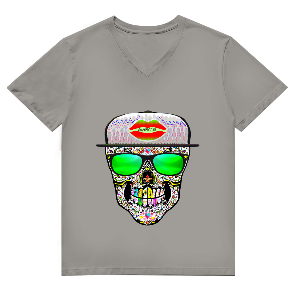 Herren Premium Bio V-Neck T-Shirt Totenkopf Superstar