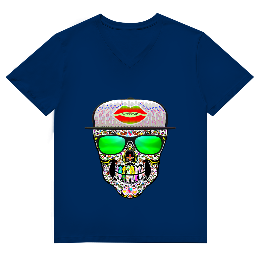 Herren Premium Bio V-Neck T-Shirt Totenkopf Superstar