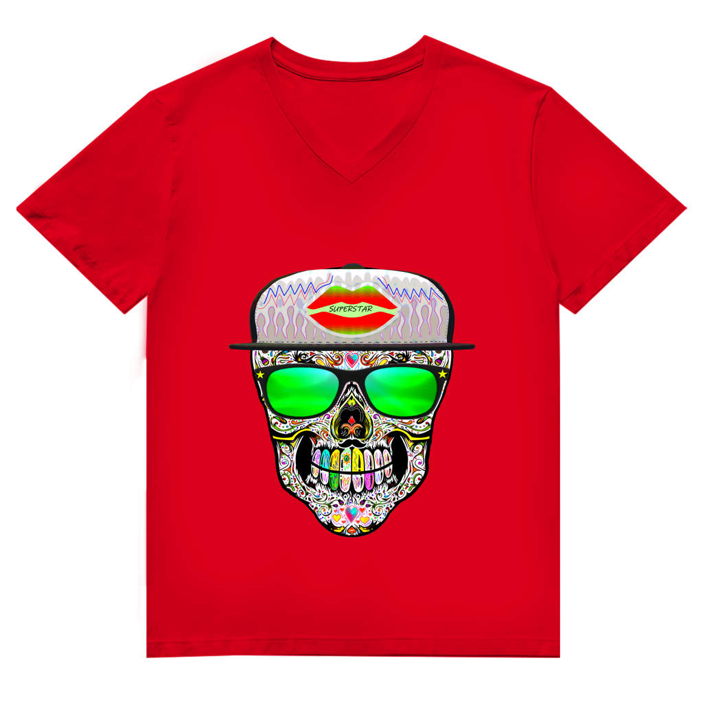 Herren Premium Bio V-Neck T-Shirt Totenkopf Superstar