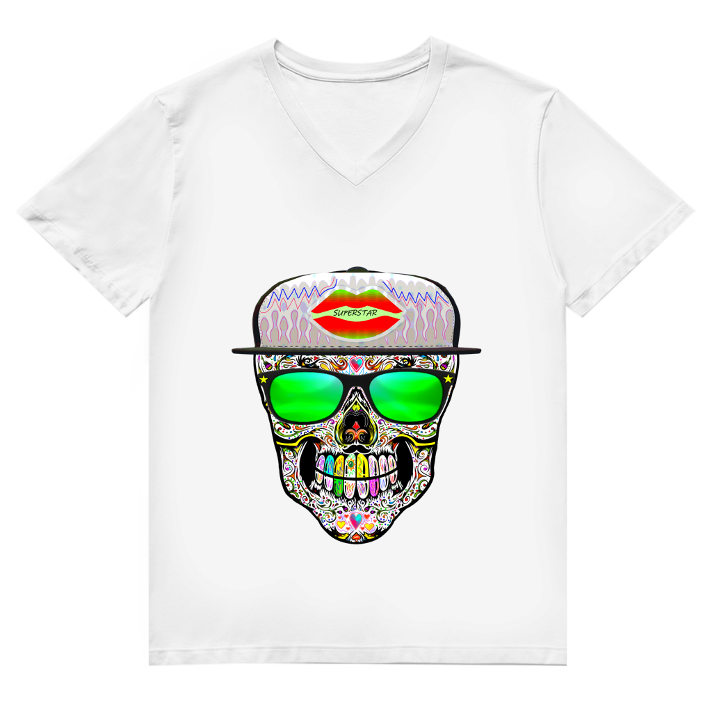 Herren Premium Bio V-Neck T-Shirt Totenkopf Superstar