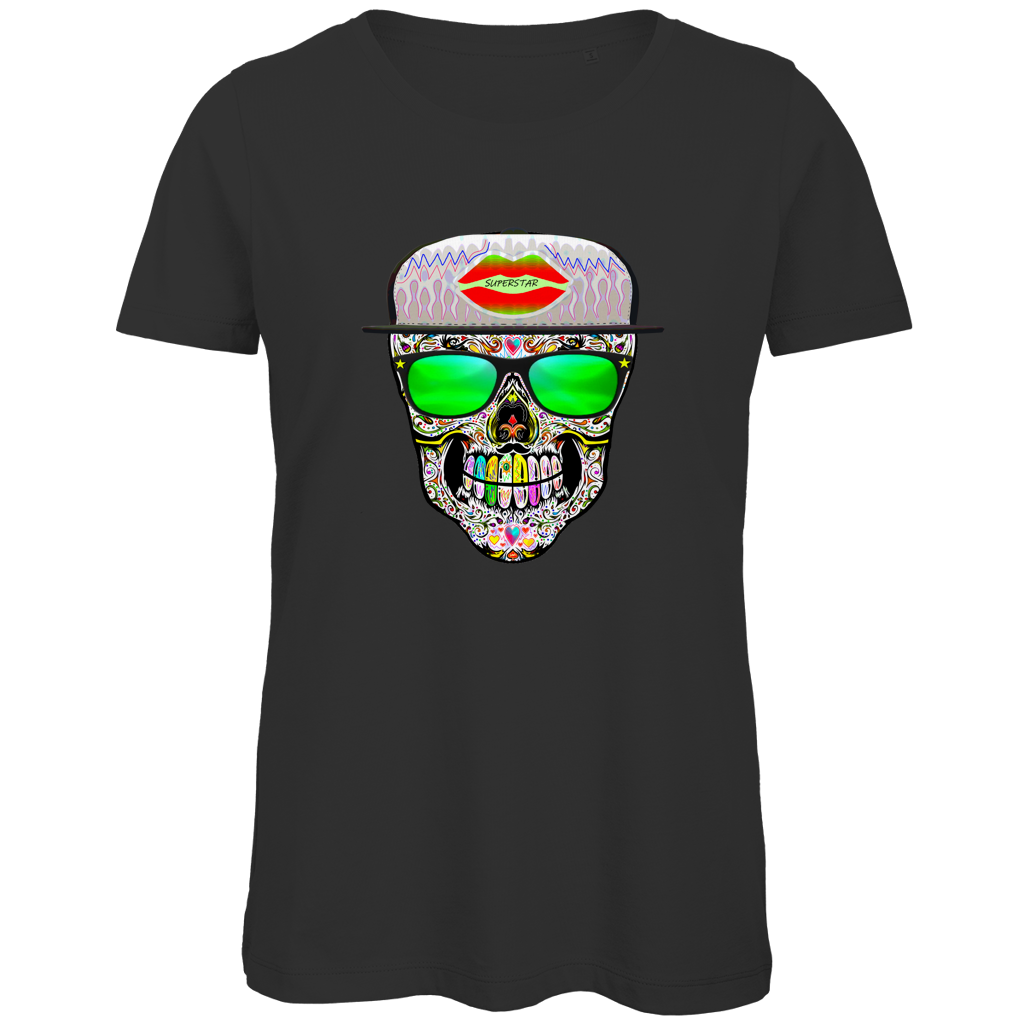 Damen Premium Bio T-Shirt Totenkopf Superstar