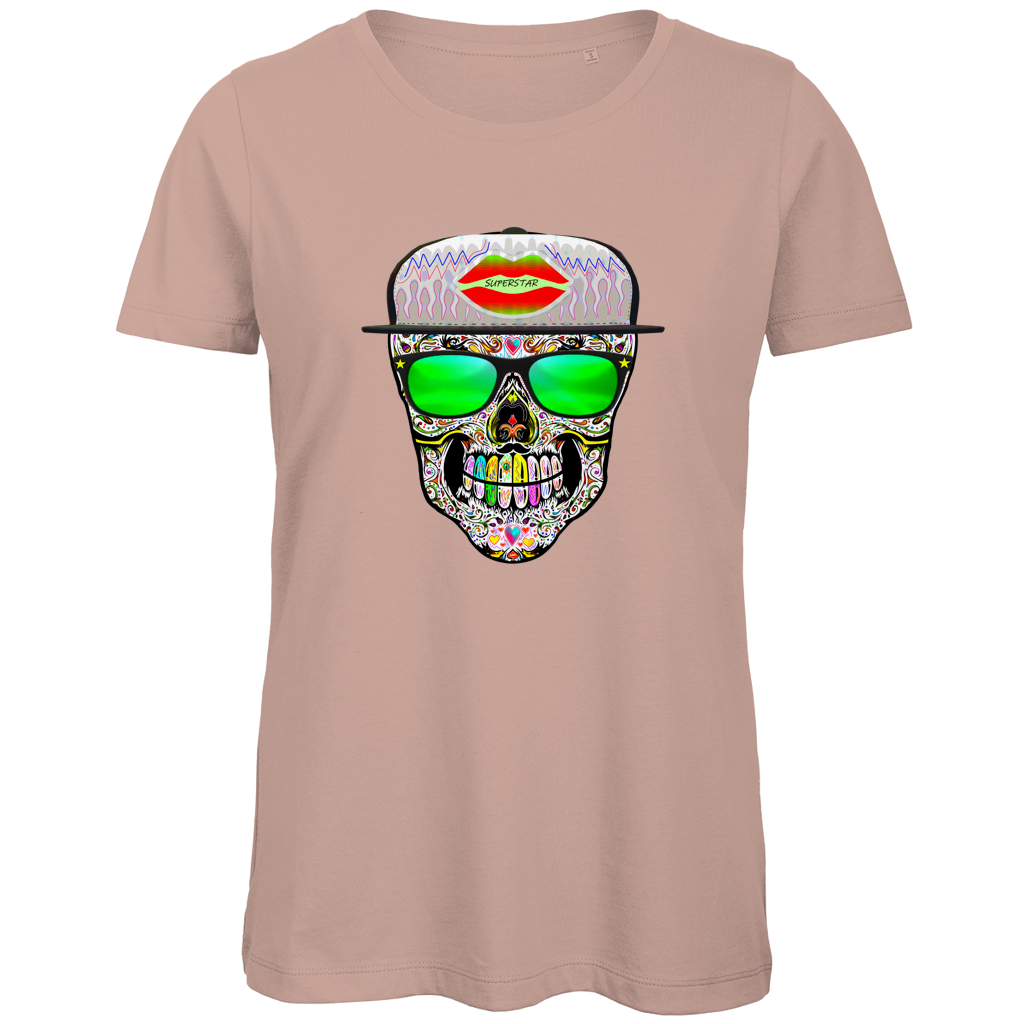 Damen Premium Bio T-Shirt Totenkopf Superstar