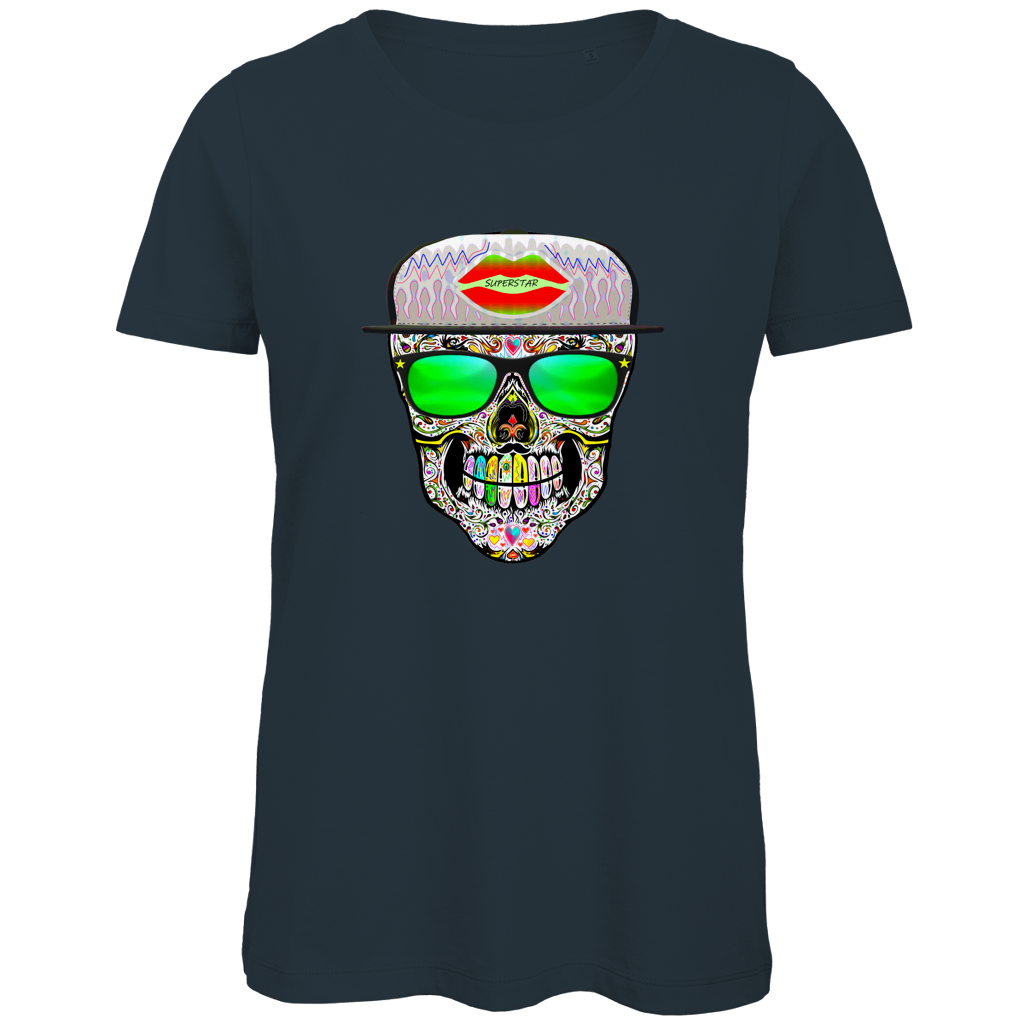 Damen Premium Bio T-Shirt Totenkopf Superstar