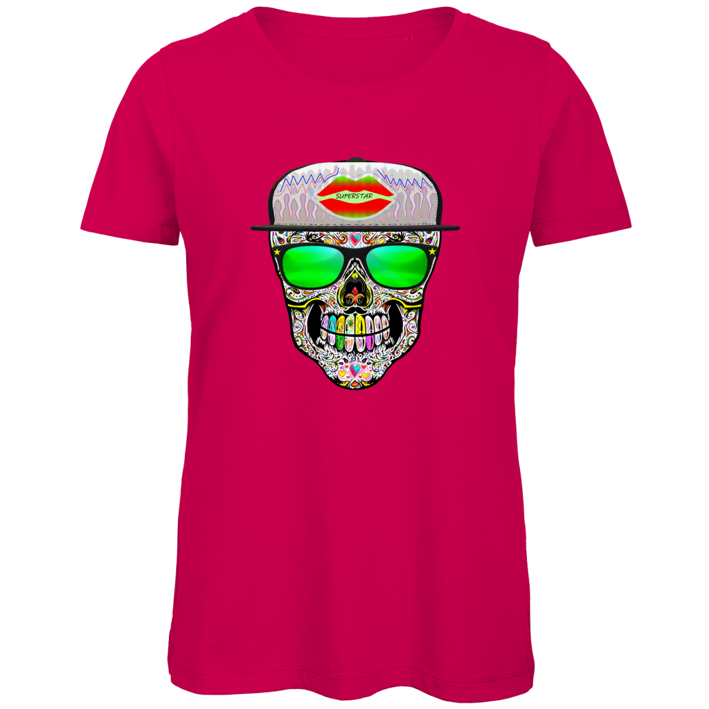 Damen Premium Bio T-Shirt Totenkopf Superstar