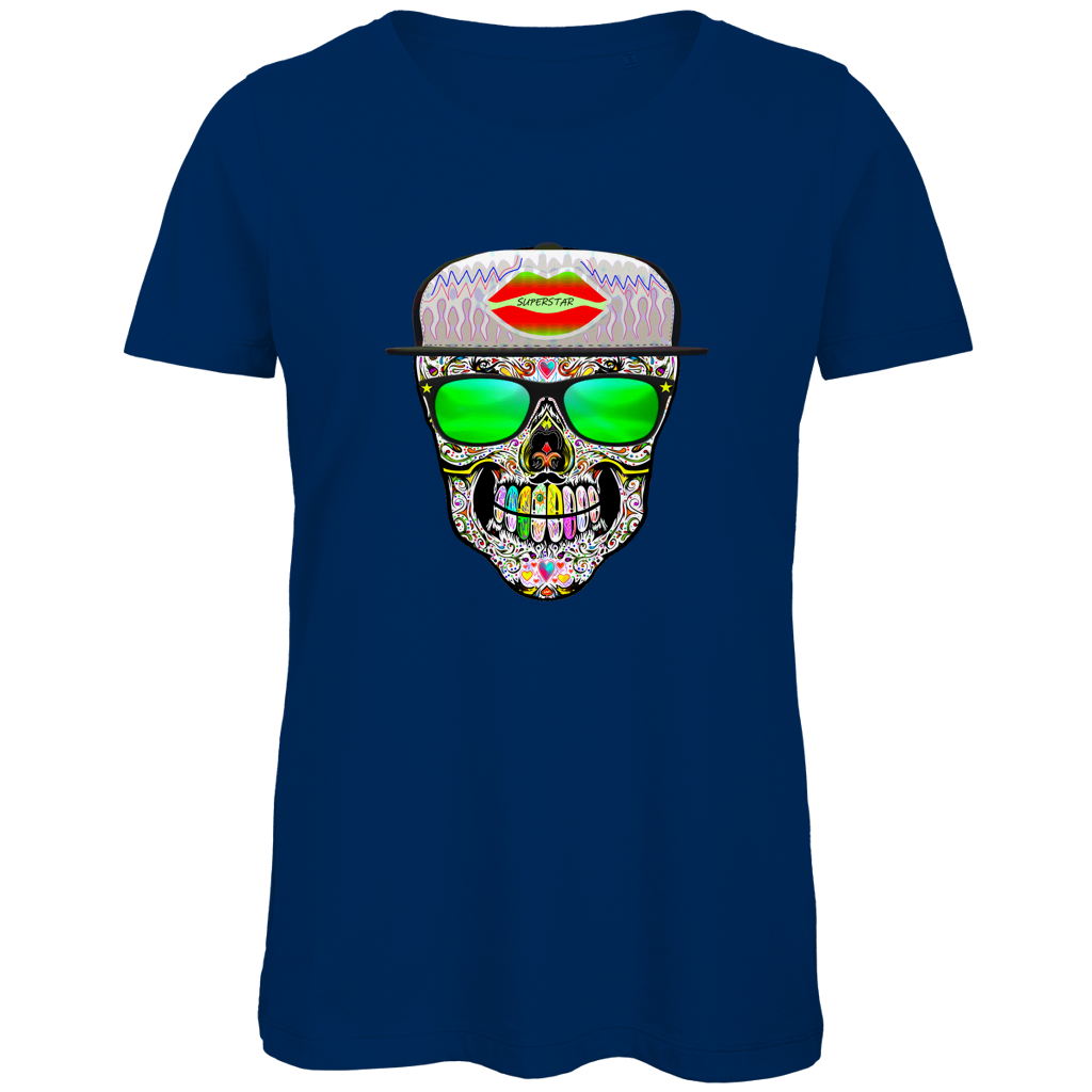 Damen Premium Bio T-Shirt Totenkopf Superstar