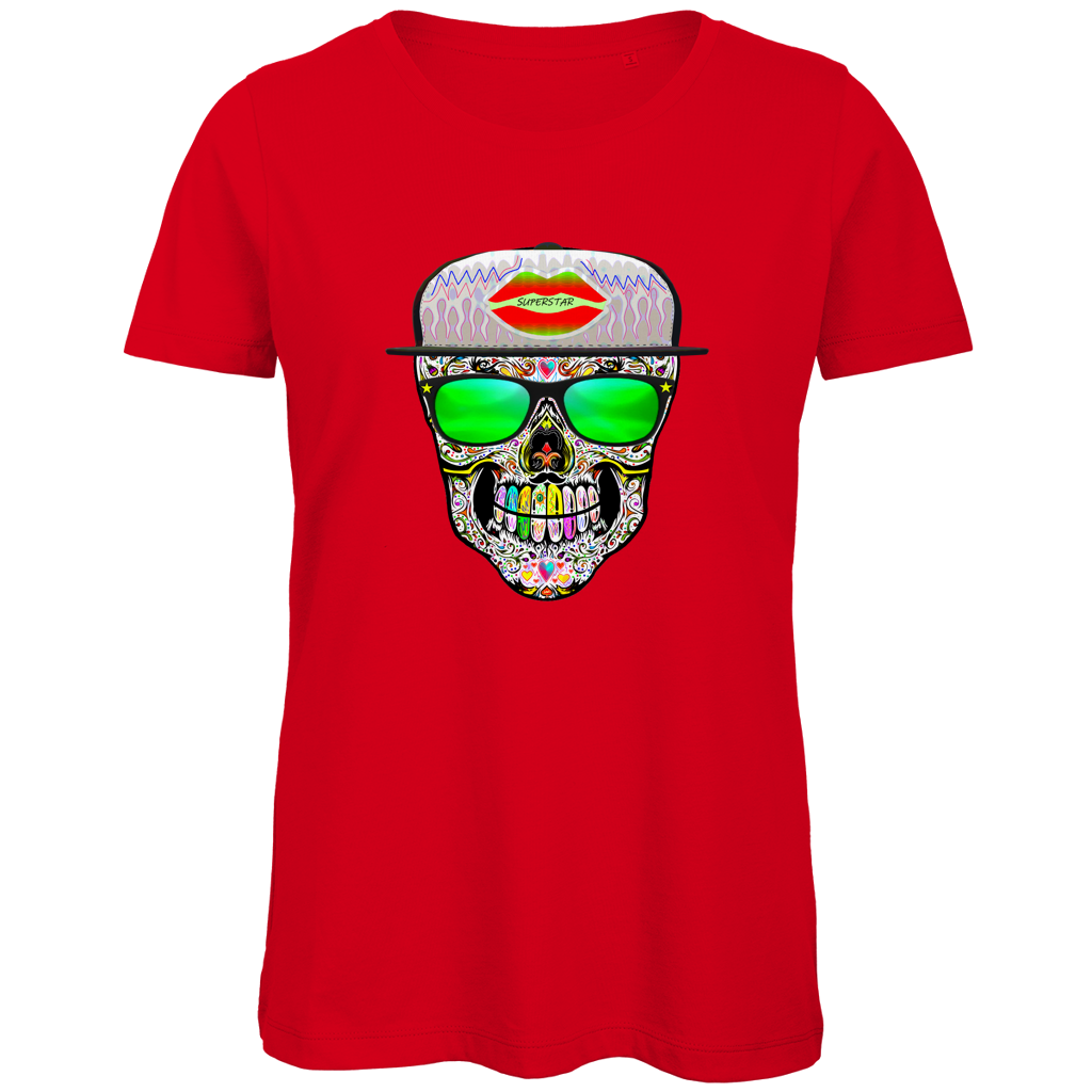 Damen Premium Bio T-Shirt Totenkopf Superstar