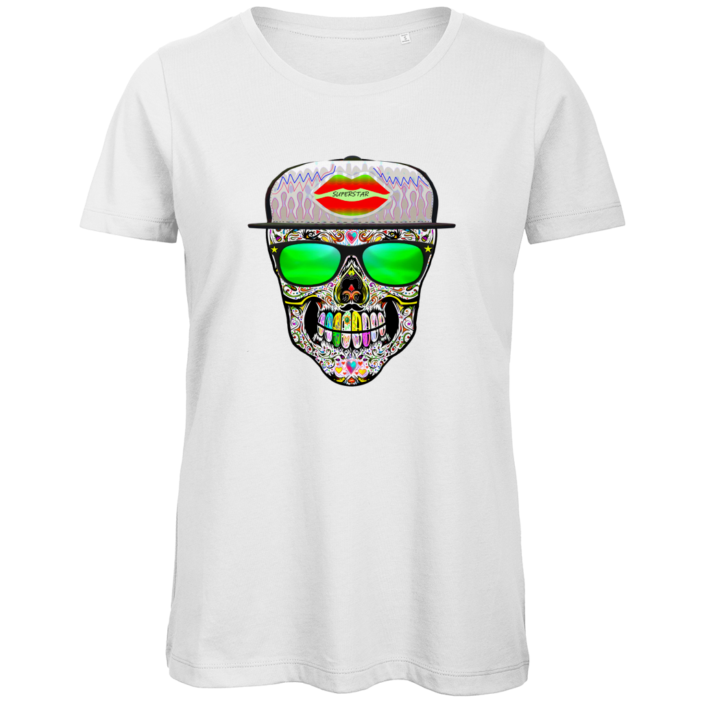 Damen Premium Bio T-Shirt Totenkopf Superstar