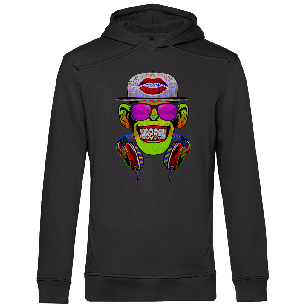 Herren Premium Bio Hoodie Monkey Superstar with Sunglasses