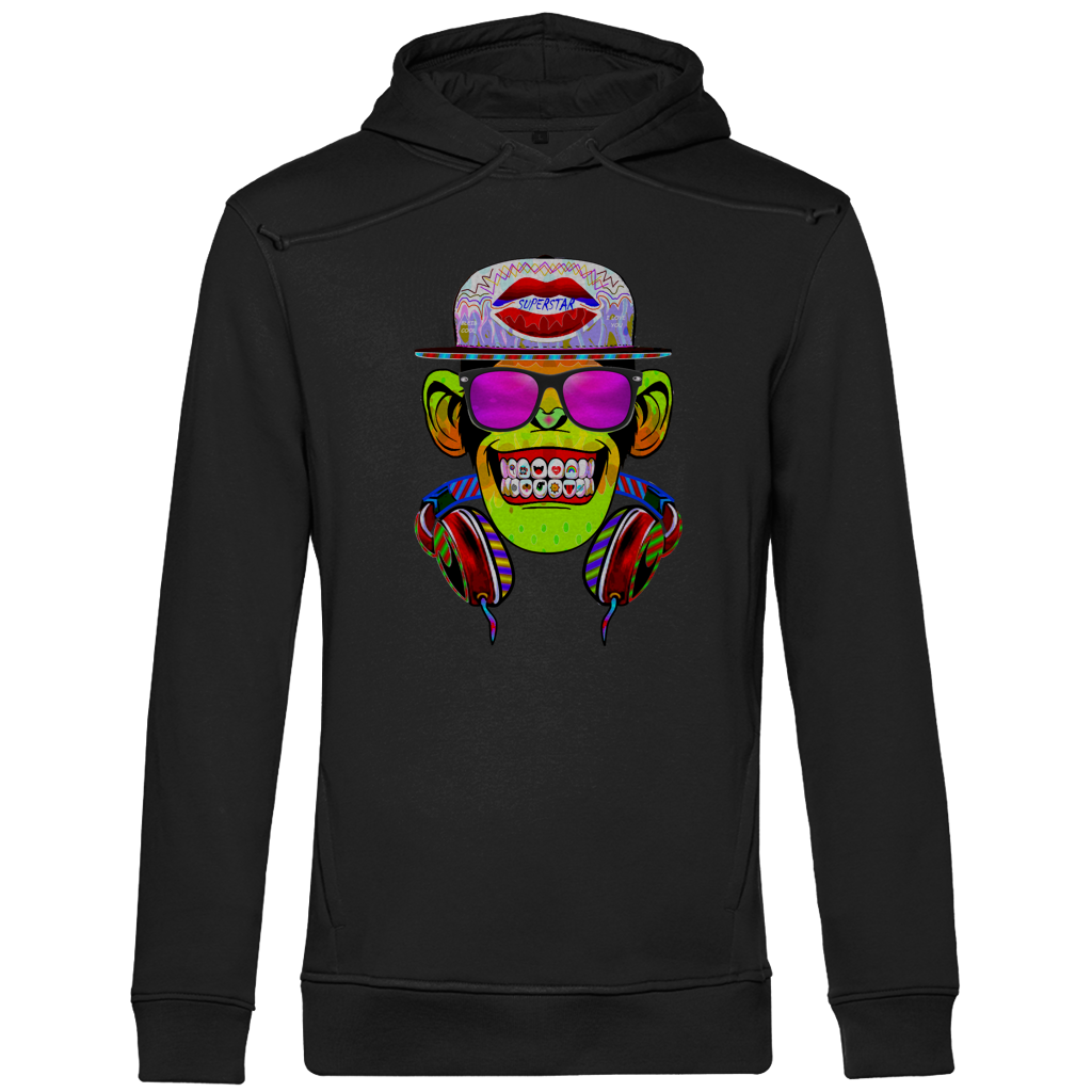 Herren Premium Bio Hoodie Monkey Superstar with Sunglasses