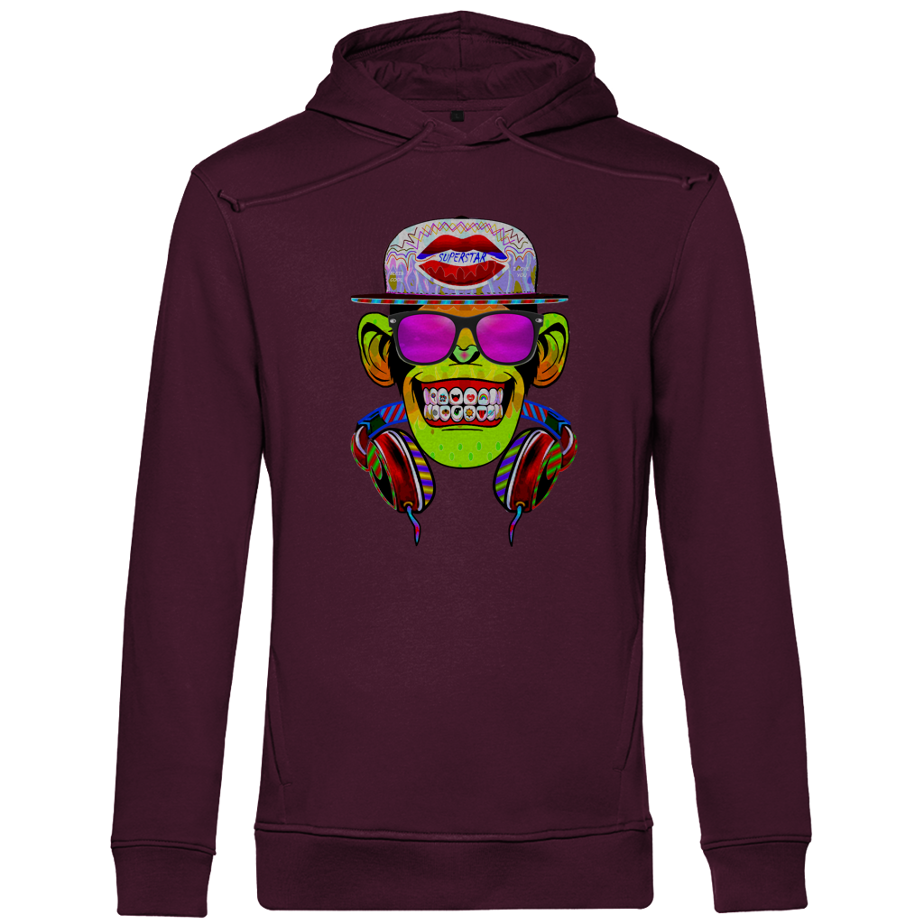 Herren Premium Bio Hoodie Monkey Superstar with Sunglasses