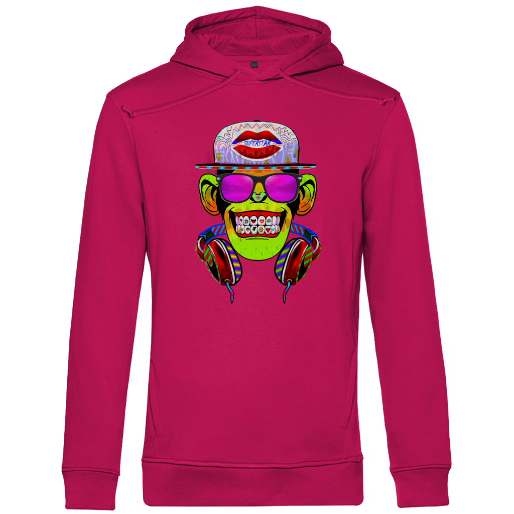 Herren Premium Bio Hoodie Monkey Superstar with Sunglasses