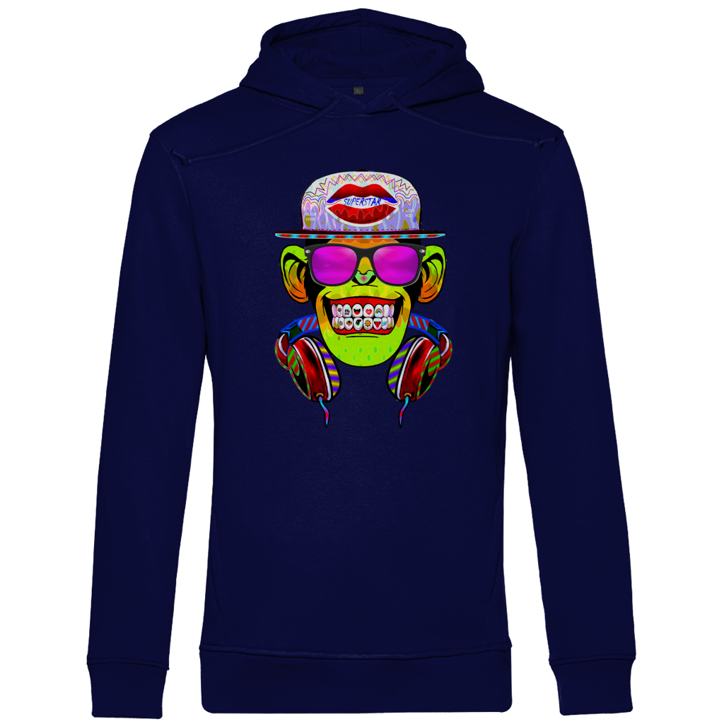 Herren Premium Bio Hoodie Monkey Superstar with Sunglasses