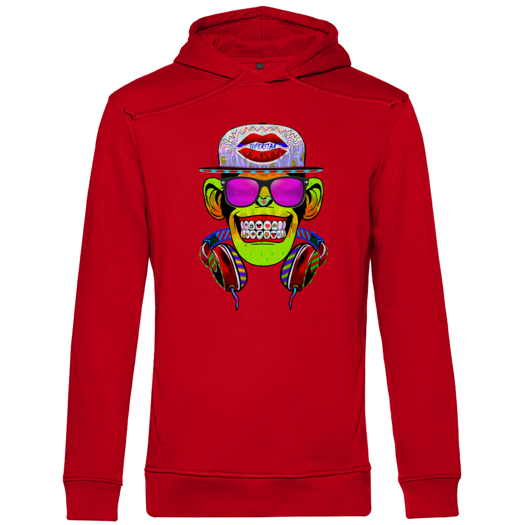 Herren Premium Bio Hoodie Monkey Superstar with Sunglasses