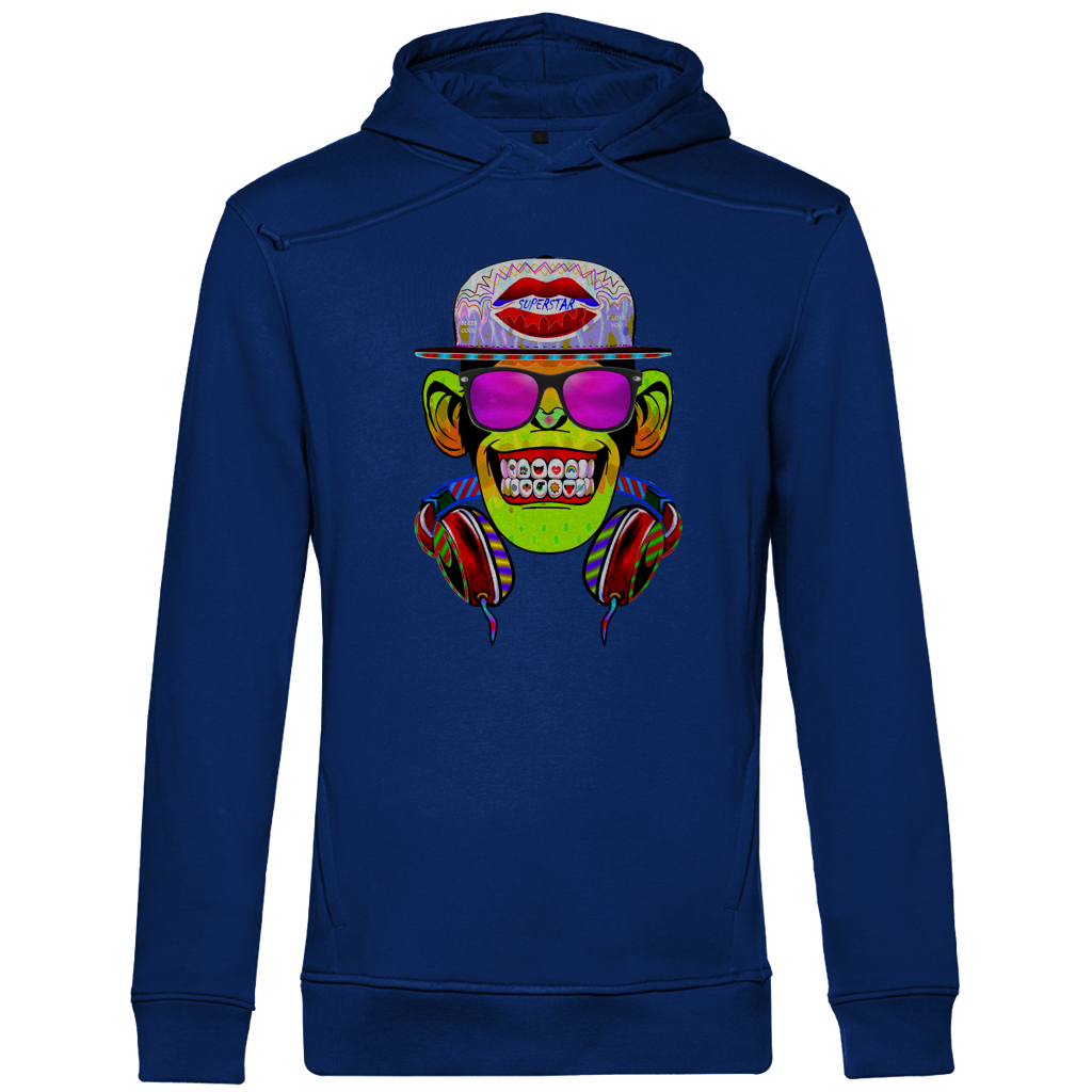 Herren Premium Bio Hoodie Monkey Superstar with Sunglasses