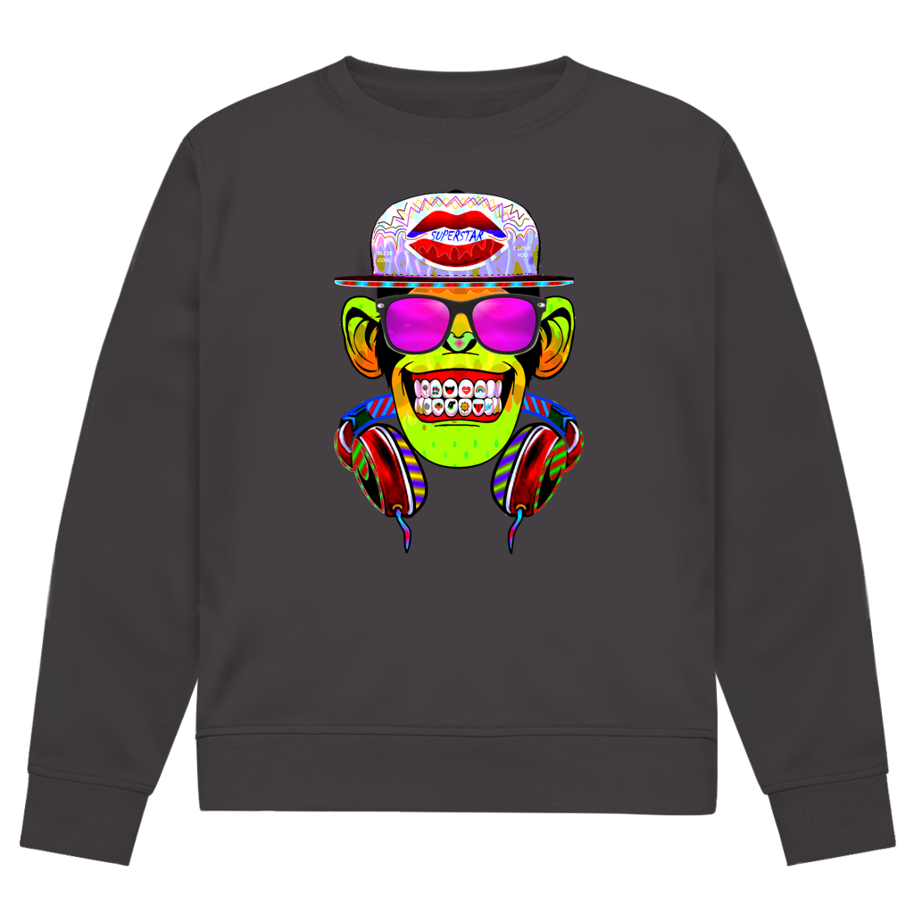 Herren Premium Bio Sweatshirt Monkey Superstar with Sunglasses